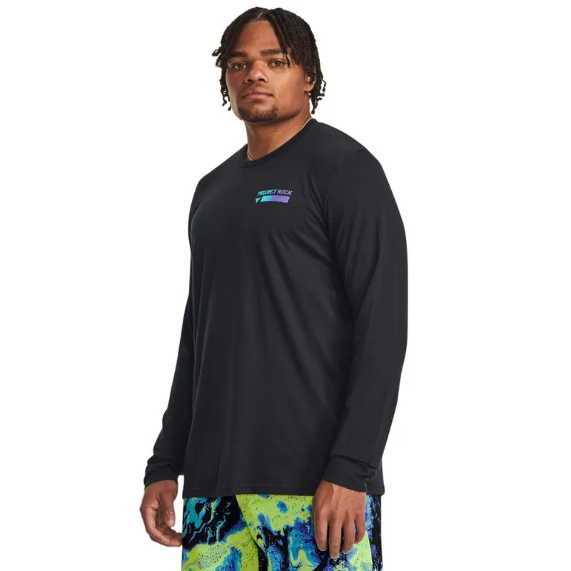 Camiseta Manga Longa de Treino Masculina Under Armour Project Rock Brahma P Preto