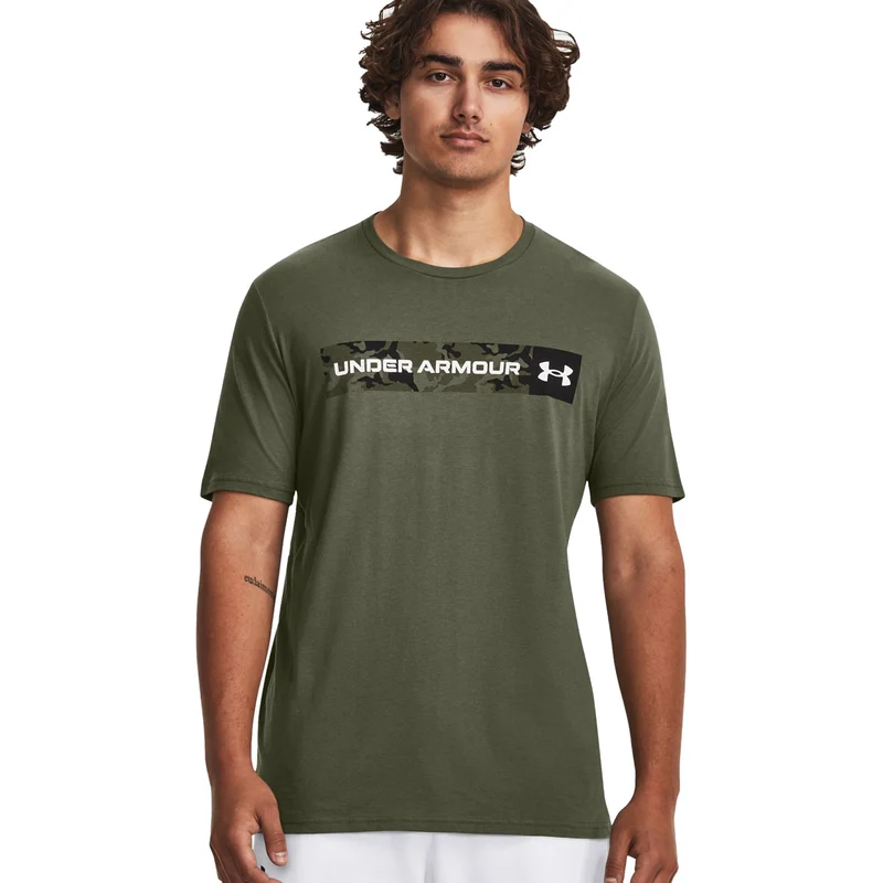 T-Shirt Uomo Under Armour Stipe Logo Chest Verde Olive M
