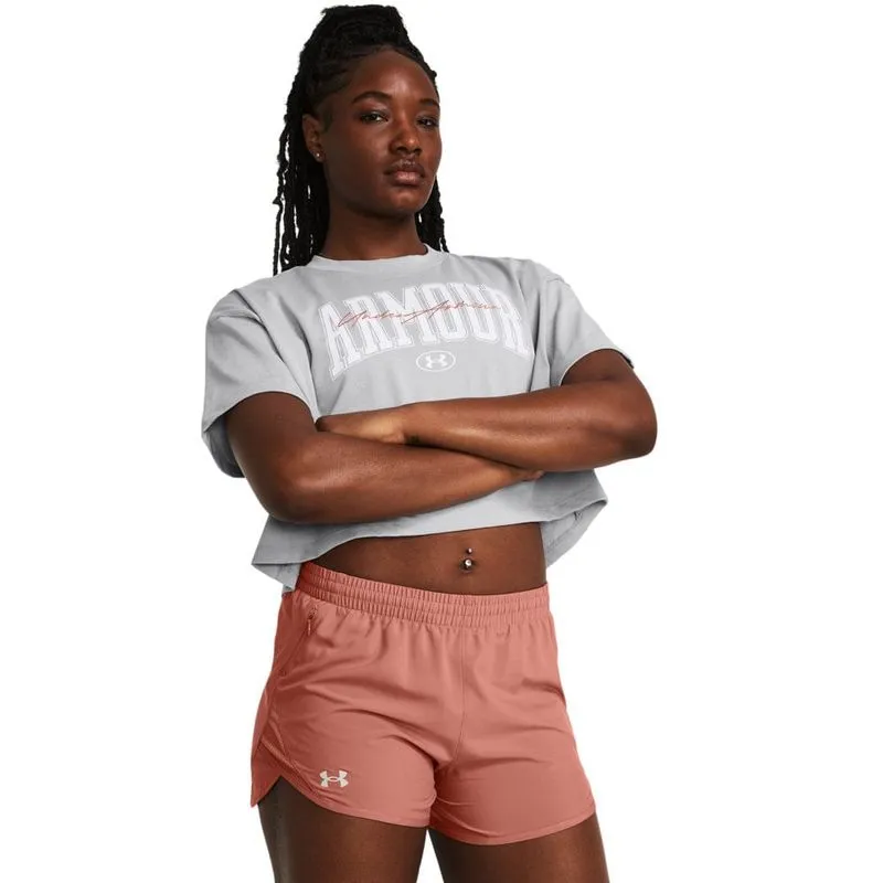 Cropped de Treino Feminino Under Armour Heivyweight Scripted Wordmark G / Cinza