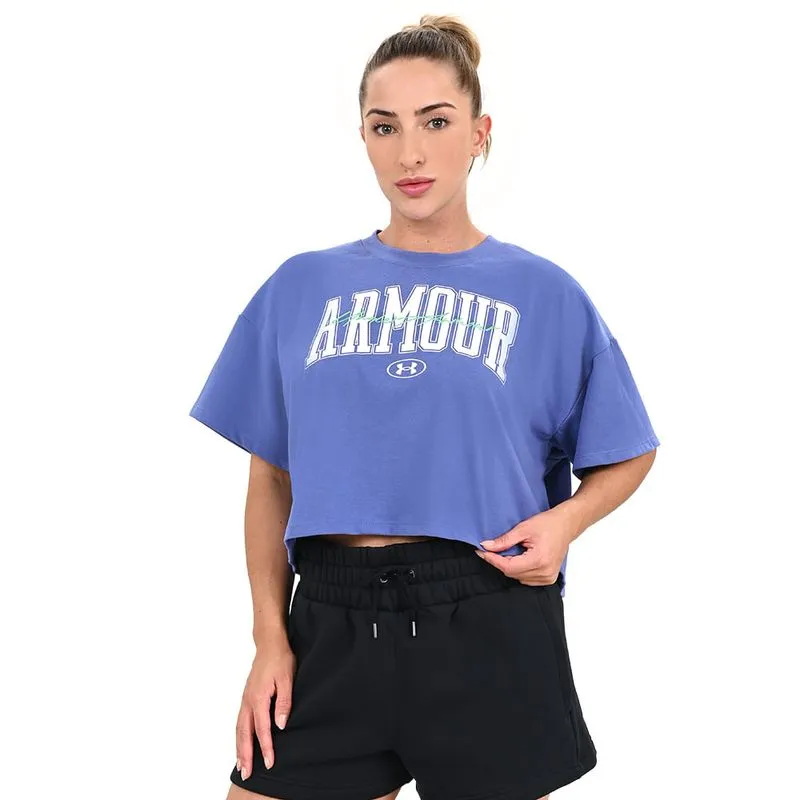 Cropped de Treino Feminino Under Armour Heivyweight Scripted Wordmark GG / Azul