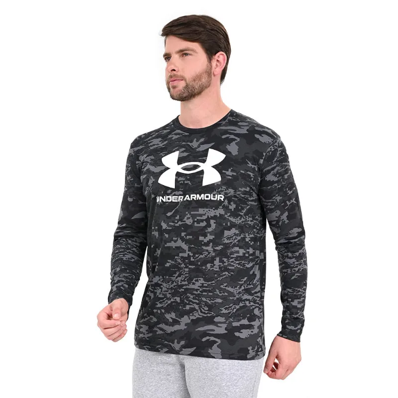 Camiseta Manga Longa Masculina Under Armour ABC Camo GG Preto