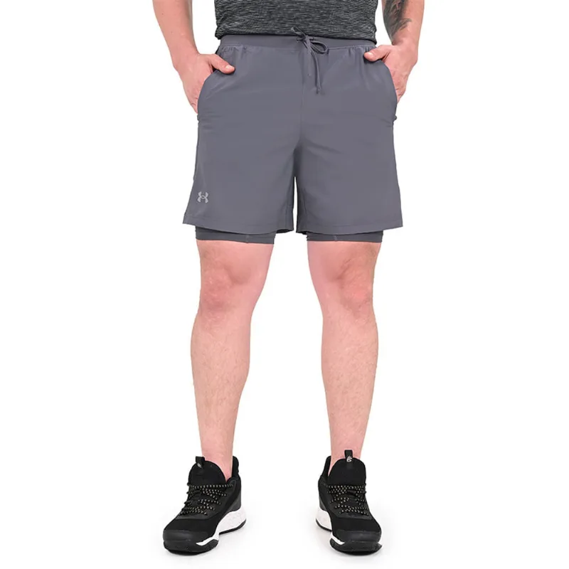 Shorts de Corrida 2 em 1 Masculino Under Armour Launch 7 2GG Cinza