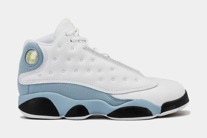 Air Jordan 13 Retro Blue Grey Preschool Lifestyle Shoes (White/Yellow Ochre/Blue Grey/Black) 13C
