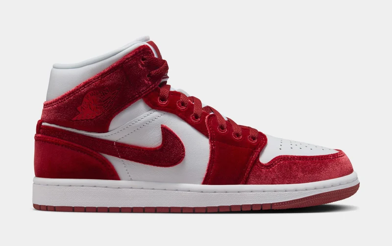 Air Jordan 1 Retro Mid Red Velvet Womens Lifestyle Shoes (White/Black/White/Team Red) 12