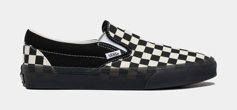 Slip On Checkered Mens Lifestyle Shoes (Black/White) 11