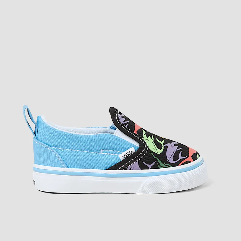 Vans Slip-On V Toddler Shoes - Glow Sharks Blue/Multi - Kids Child 6uk / Glow Sharks Blue/Multi
