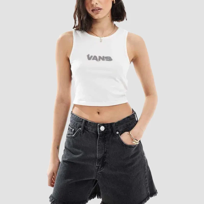 Vans Blur Fitted Crop Tank Vest Marshmallow - Womens Medium / Marshmallow