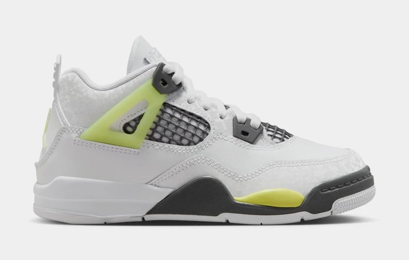 Air Jordan 4 Retro Light Lemon Twist Preschool Lifestyle Shoes (White/Light Lemon Twist/Light Graphite) 3Y