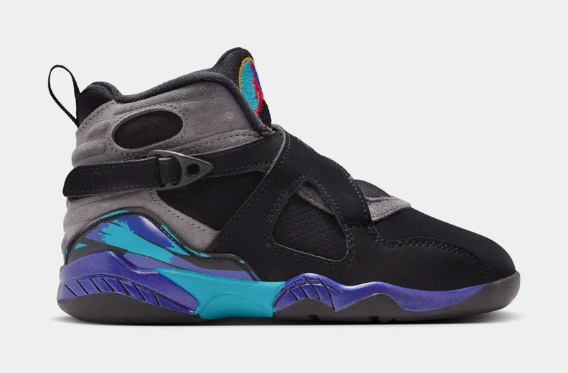 Air Jordan 8 Retro Aqua Preschool Lifestyle Shoes (Black/Multi Color/Bright Concord/Multi Color) 11C