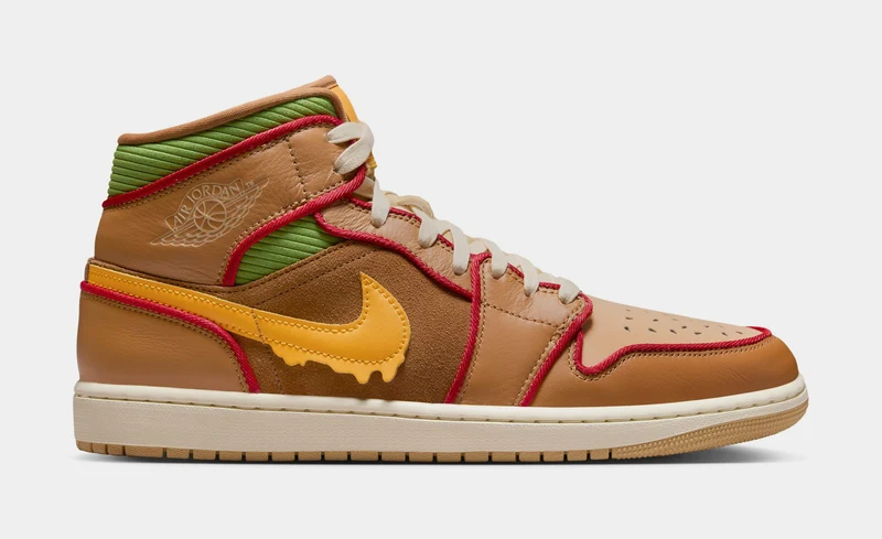 Air Jordan 1 Mid SE Mens Basketball Shoes (Flax/University Gold/Sesame/ Coconut Milk) 11