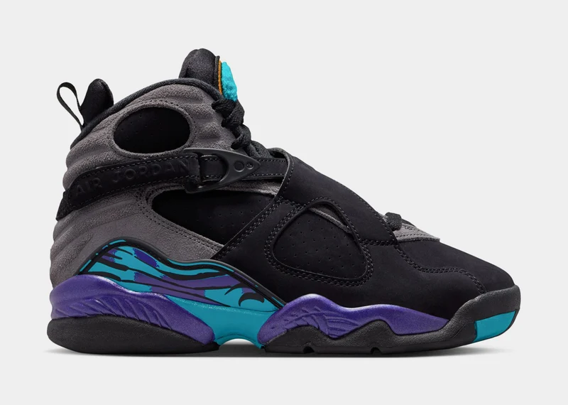 Air Jordan 8 Retro Aqua Grade School Lifestyle Shoes (Black/Multi Color/Bright Concord/Multi Color) 7Y