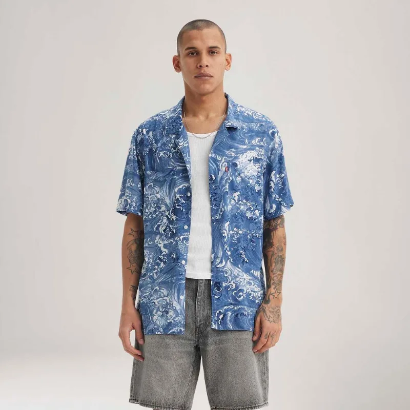 Camisa Levi's® Classic Camper Azul Estampada Manga Curta - XXL USA | EGG BR
