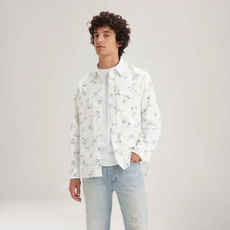Camisa Levi's® Relaxed Fit Western Branca Estampada Manga Longa M USA | M BR