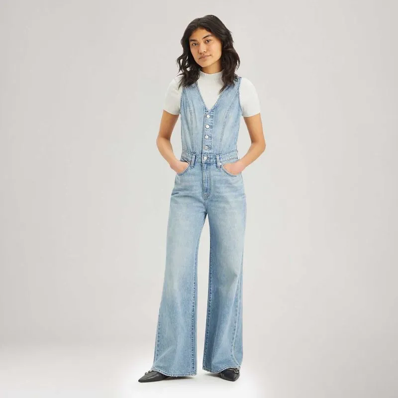 Macacão Jeans Levi's® Wide Leg Lavagem Clara More than enough dx 31 USA | 42 BR
