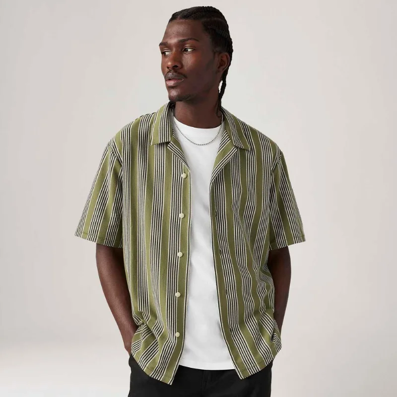 Camisa Levi's® Knit Camp Verde com Listras Manga Curta L USA | G BR