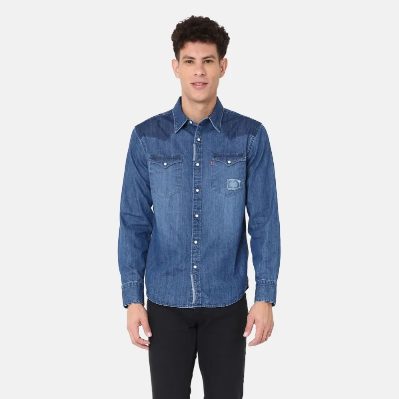 Camisa Jeans Levi's® Barstow Western Standard Lavagem Escura Manga Longa XL USA | GG BR
