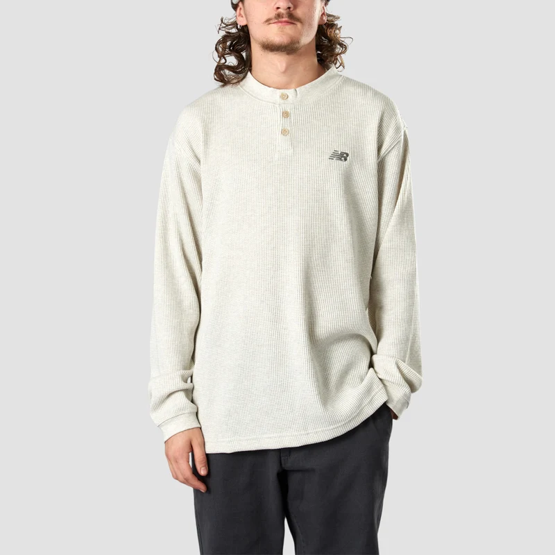 New Balance Waffle Knit Longsleeve Henley T-Shirt Oatmeal Heather Large / Oatmeal Heather