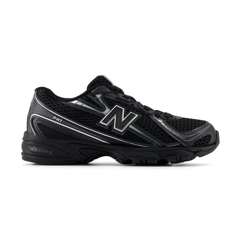 New Balance Boys' 740 Bungee Lace Shoes Black/Silver Metallic / 2 / Wide
