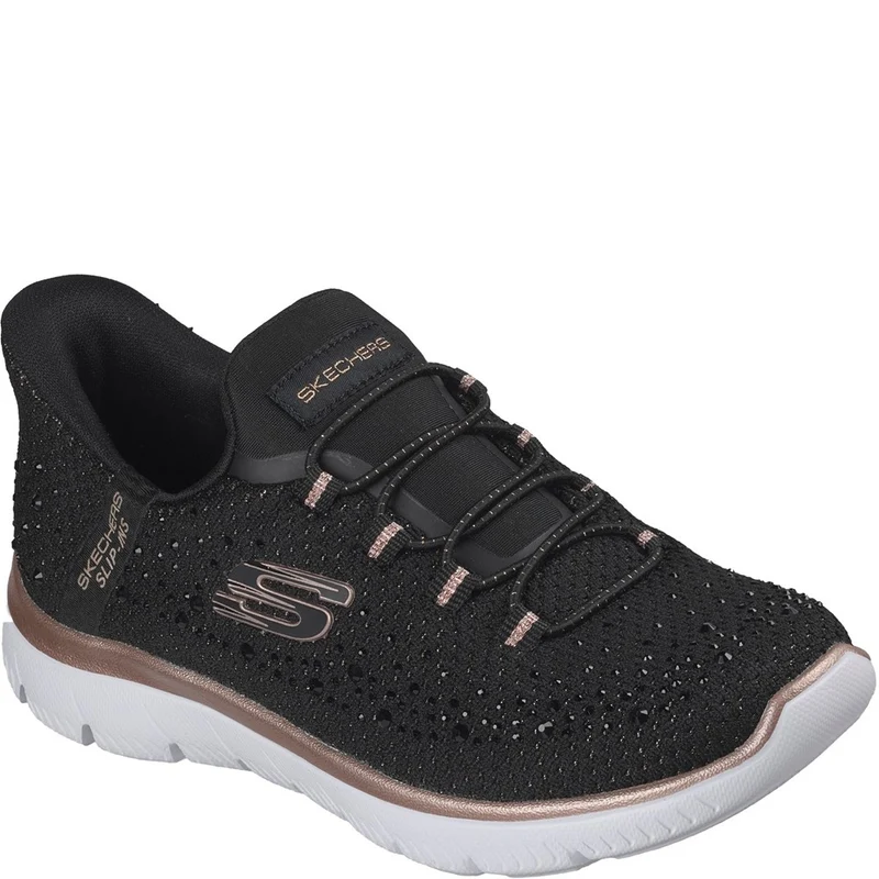 Skechers Summits Brilliant Shine Trainers Black Mesh/Rose Gold Trim / 8