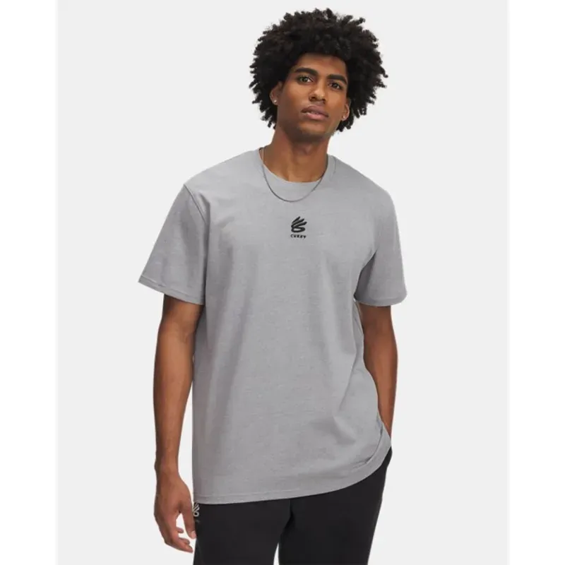 Camiseta de Basquete Under Armour Curry Hvyweight Logo Tee GG Cinza