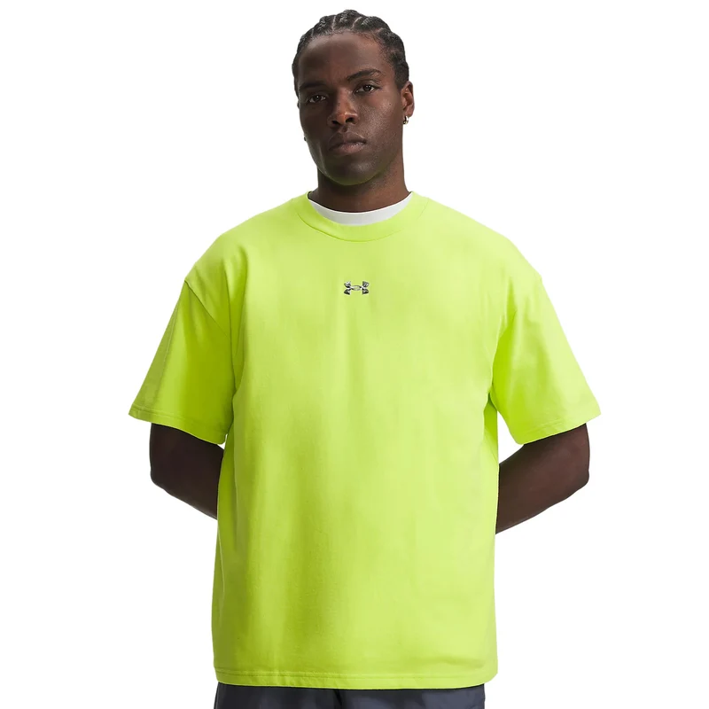 T-Shirt Uomo Under Armour Heavyweight Metal Logo Verde Fluo XL