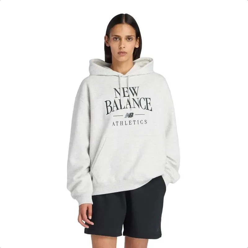 Moletom New Balance Feminino Com Capuz Linear Heritage Com Felpa M / Cinza-Claro