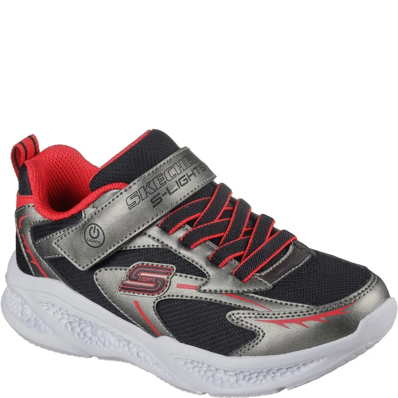 Skechers Meteor-Lights Glow-Strider Trainer Gun Metal/Red / Junior 1.5