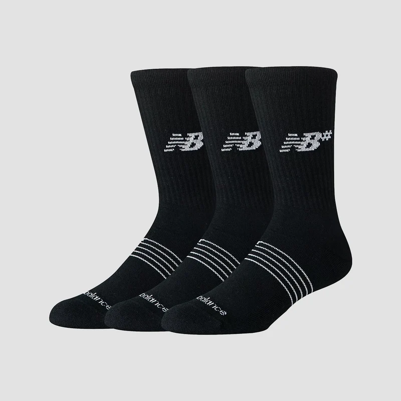 New Balance Active Numeric Crew Socks 3 Pack Black 8.5-11.5uk
