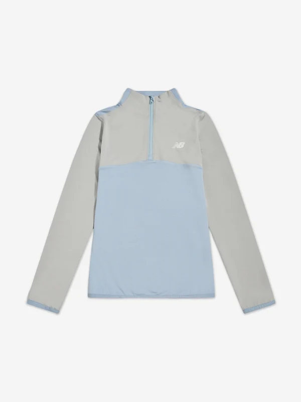 New Balance Boys Contrast Panel 1/4 Zip Funnel Sports Top in Grey Grey / 10 - 11 Yrs
