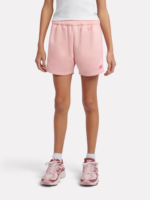 New Balance Girls Linear Team Shorts in Pink Pink / 10 - 11 Yrs