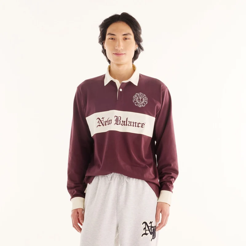 New Balance Men's Varsity Old English Rugby Polo Cherry Leather / M