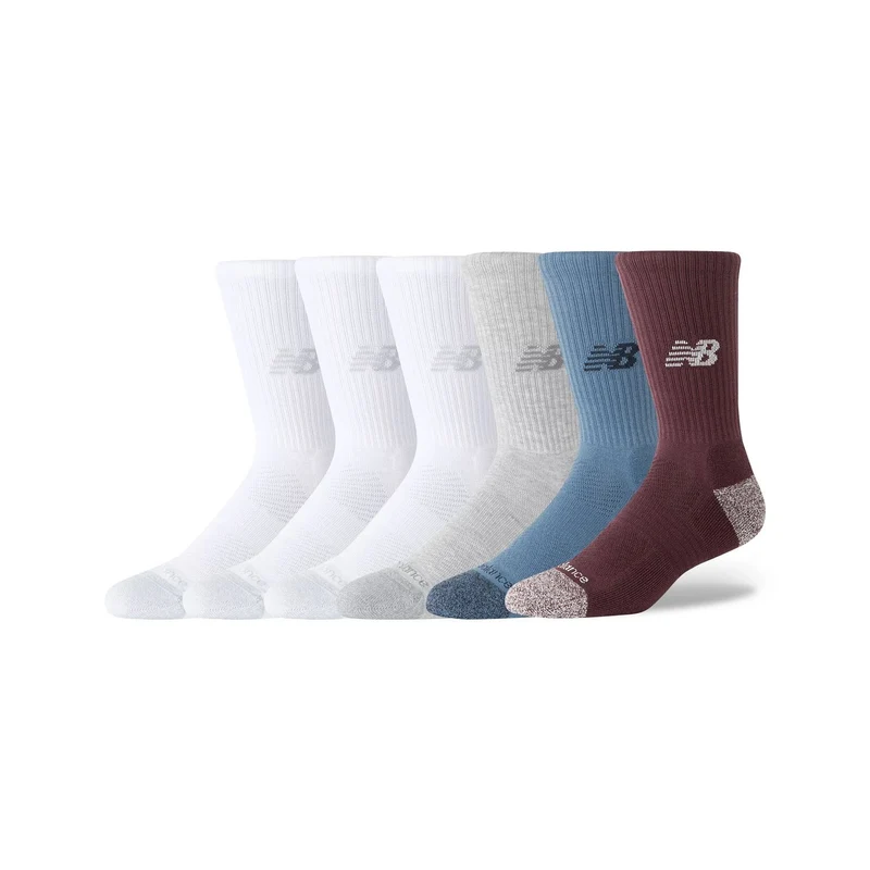 New Balance Active Crew Socks 6 Pack Cherry Leather/Heron Blue / L