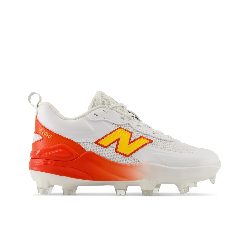 New Balance Girls' Velo v5 Softball Cleats White/Satsuma Orange / 4.5 / Standard
