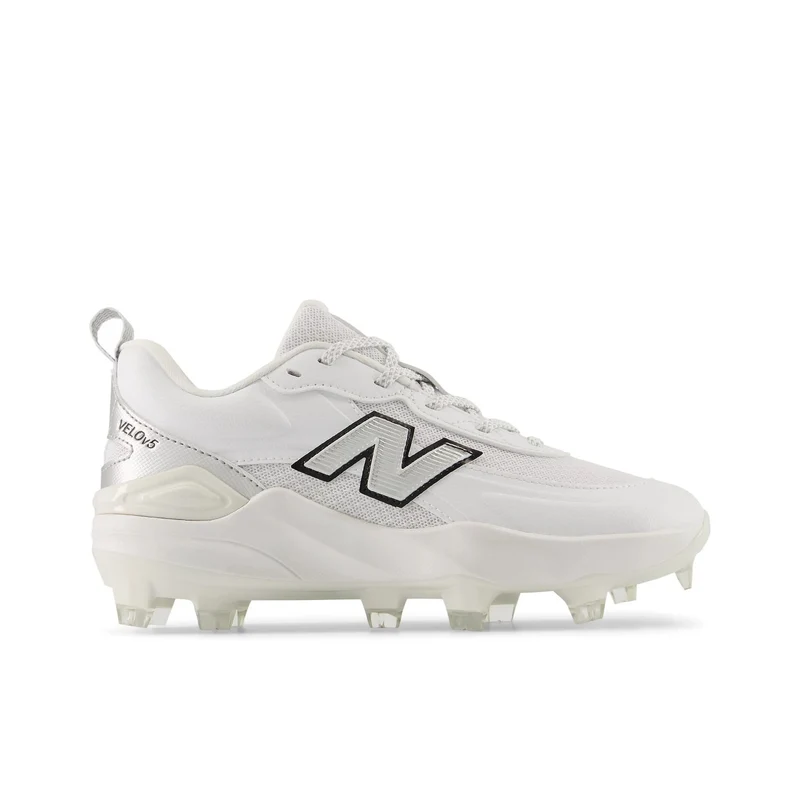New Balance Girls' Velo v5 Softball Cleats White/Metallic Silver / 3.5 / Standard