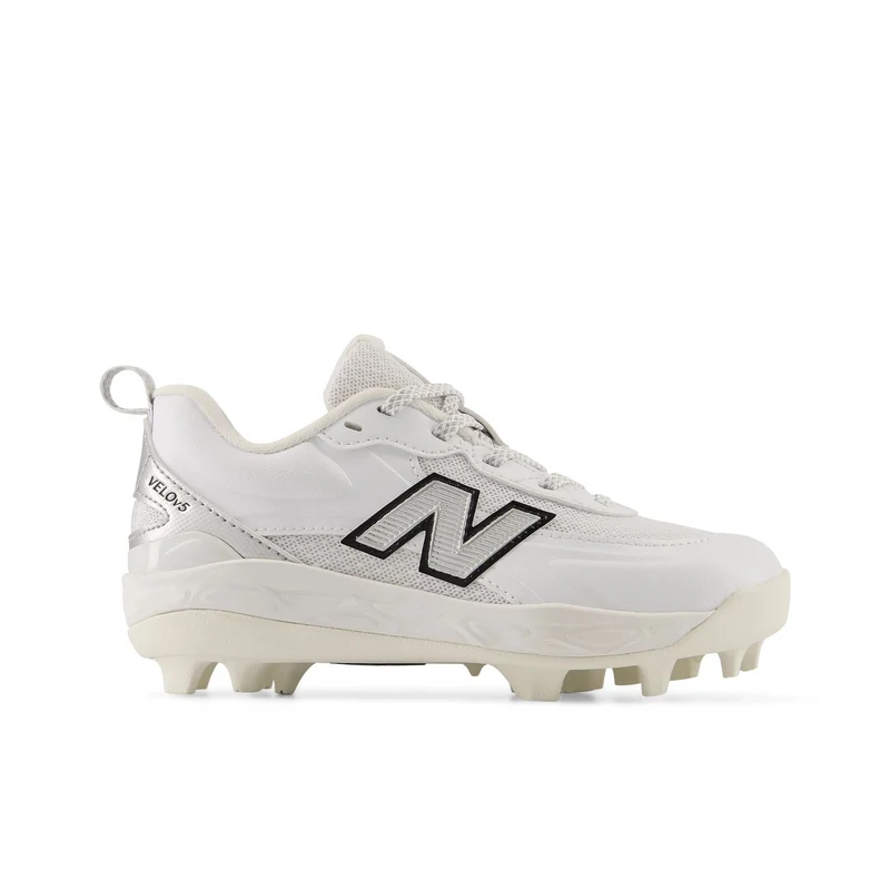 New Balance Girls' Velo v5 Softball Cleats White/Metallic Silver / 10.5 / Wide