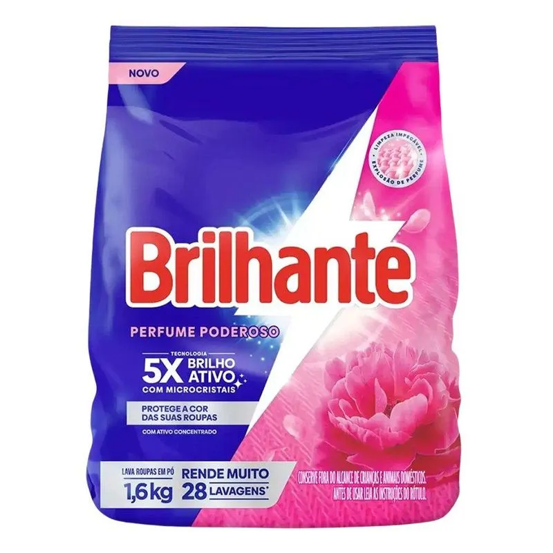Sabão Em Pó Brilhante Perfume Poderoso Saco 16kg - Embalagem 8 Unidades
