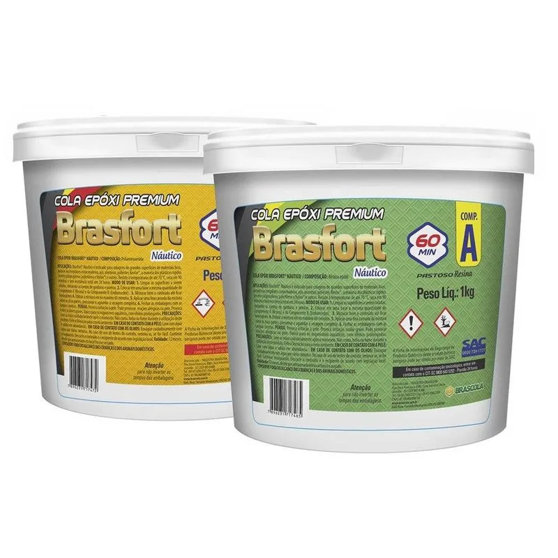 Cola Epóxi Brascola Brasfort Náutico Pastoso - 1 Componente A E 1 Componente B De 1kg - Embalagem Com 2 Unidades