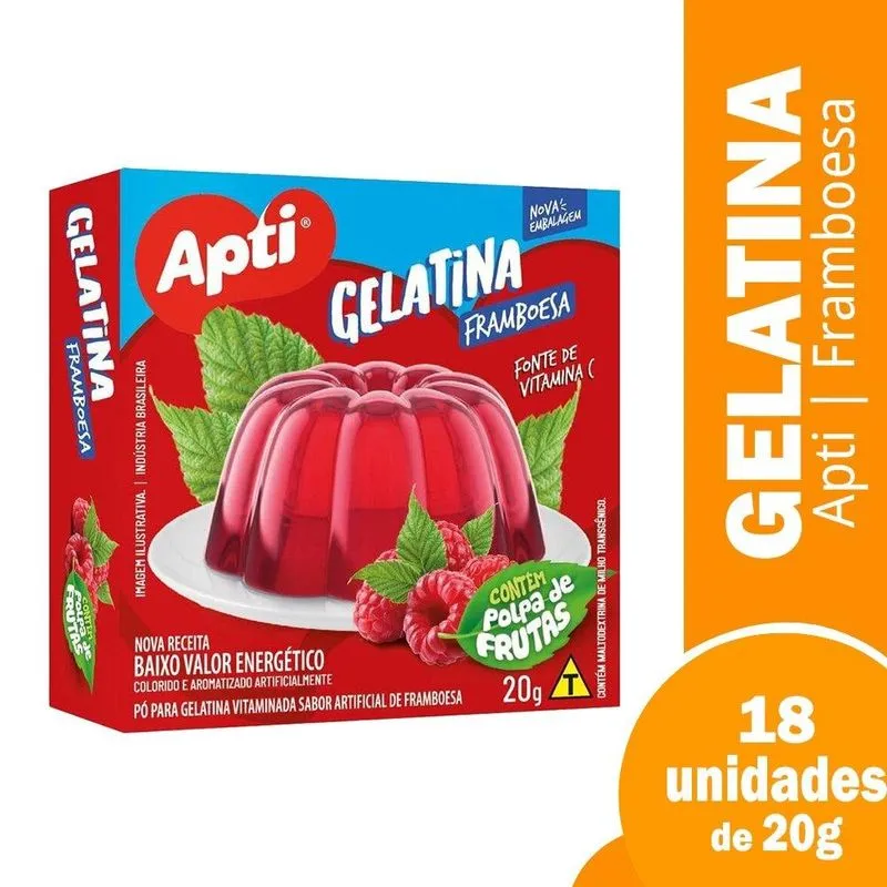 Gelatina Apti Framboesa 20g - Embalagem Com 18 Unidades