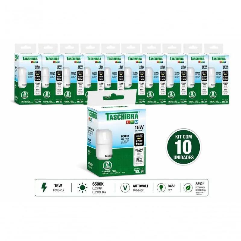 Lâmpada LED TKL 90 15W 6500K Base E27 Bivolt Equivalente 90W Taschibra Lâmpada LED TKL 90 15W 6500K Base E27 Bivolt Taschibra