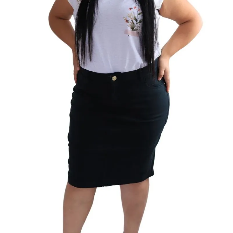 Saia Color Premium Plus Size Secretária Kapital Denim 5271