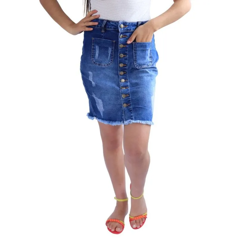 Saia Jeans Secretária c/ Botôes Destroyed Sarai 5279
