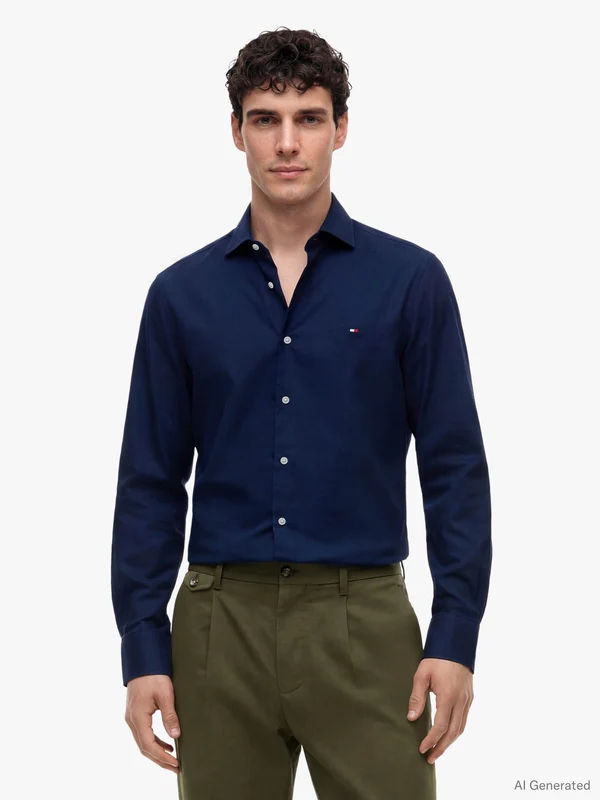 CAMICIA MANICA LUNGA COTONE DOBBYCARBON NAVY 42