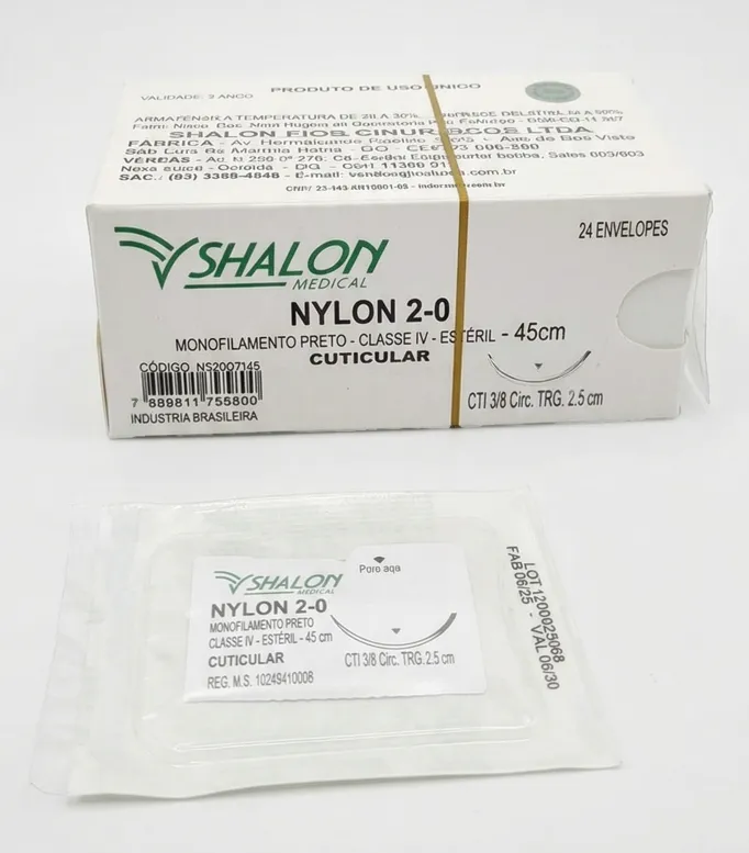FIO Nylon 2-0 com Agulha 3/8 Triangular 2,5CM FIO 45CM N520CTI25 - Shalon