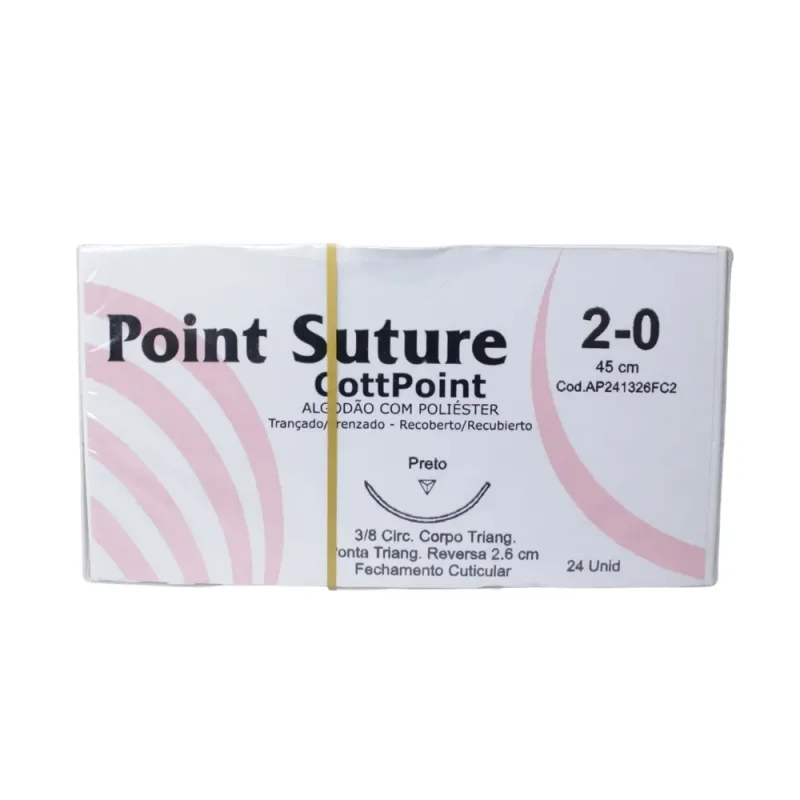 FIO de Sutura Cottpoint 2-0 Preto 45CM Agulha Triangular 3/8 2.6CM (CX C/24 ENV) - Point Suture