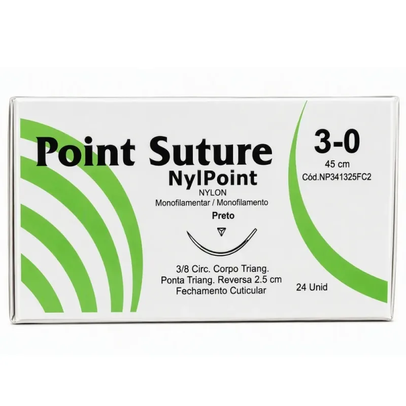 FIO Nylon 3-0 Preta com Agulha 3/8 2.0CM 45CM (NP341320FC2) - Point Suture