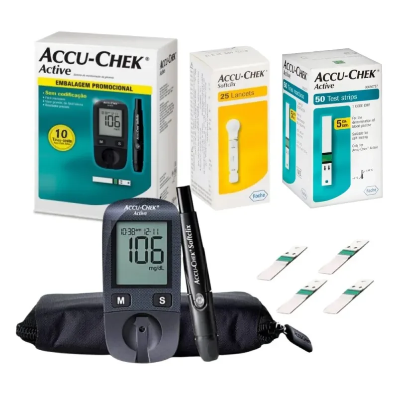 Aparelho de Glicemia Accu-chek Active (KIT) + 60 Fitas + 25 Lancetas - Roche