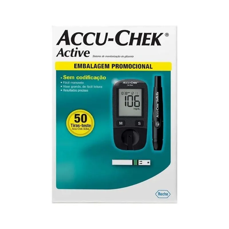 Aparelho Glicemia Accu-chek Active Kit + 50 Fitas Active