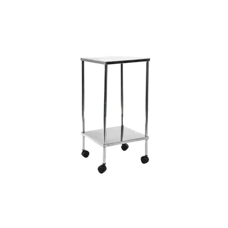 Mesa Auxiliar Inox com Tampo Prateleira E Rodizio - Tubomed