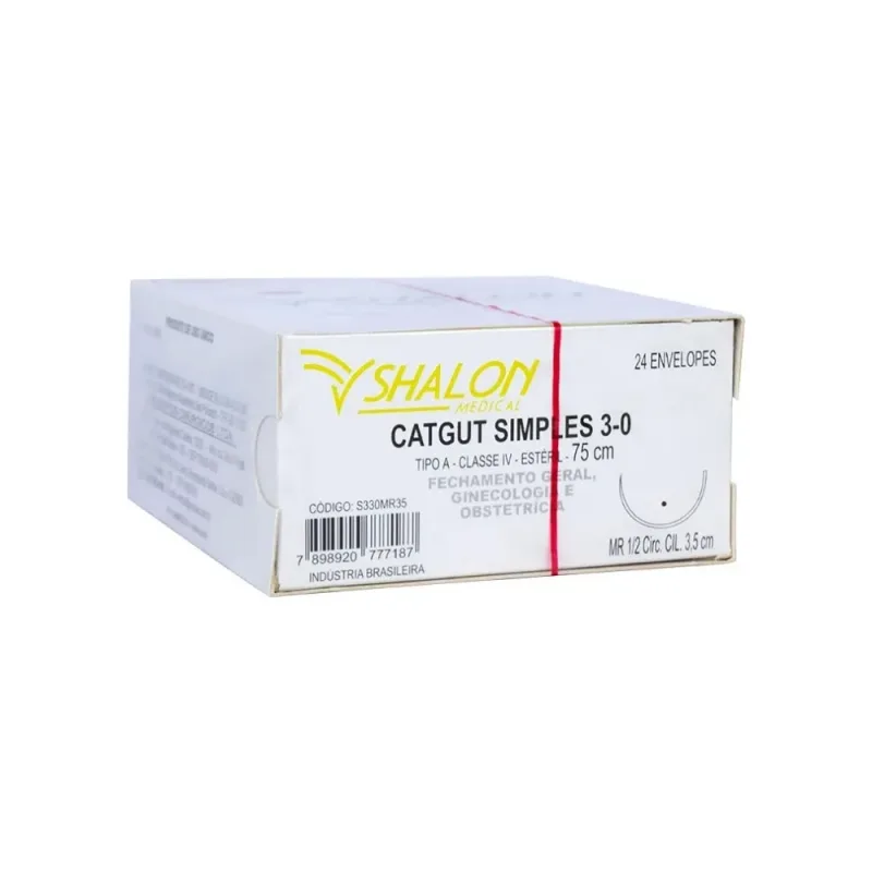 FIO CAT GUT 3-0 Simples C/AG 1/2 3,5CM Circ.cil. 75CM S330MR35 (CX C/24) Shalon