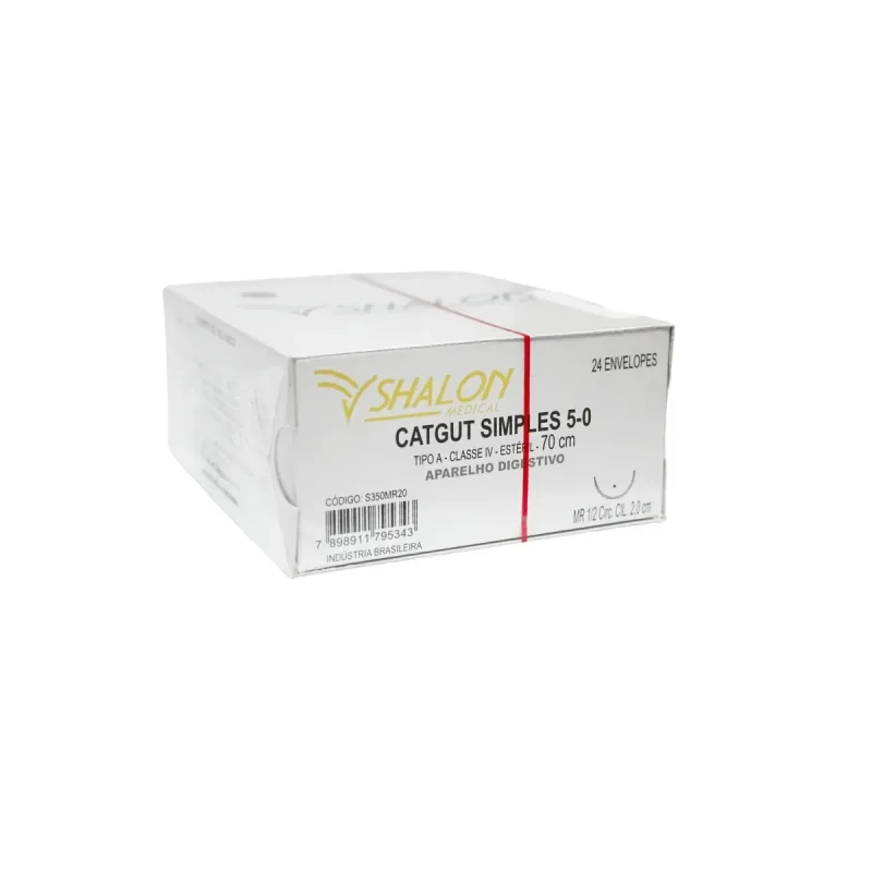 FIO CAT GUT 5-0 Simples C/AG 1/2 2CM Circ.cil. 70CM S350MR20 (CX C/24) Shalon